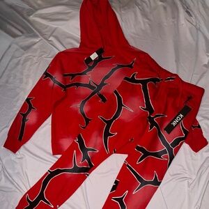 KDNK Sweatsuit Thorn Style Red/Black Men’s Size Small, Medium and Large
